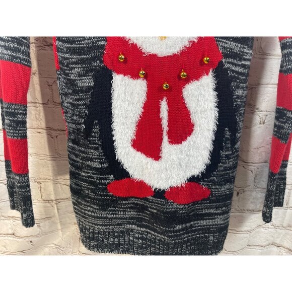 Derek Heart Sweater Sz S Fuzzy Penquin Holiday Jingle Bells Cozycore - Picture 4 of 7